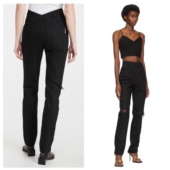 Alexander Wang Womens High Rise Dipped Back Distressed Knee Black Jeans 27 - Picture 1 of 12